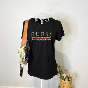 Cute vintage y2k black guess sequin baby tee